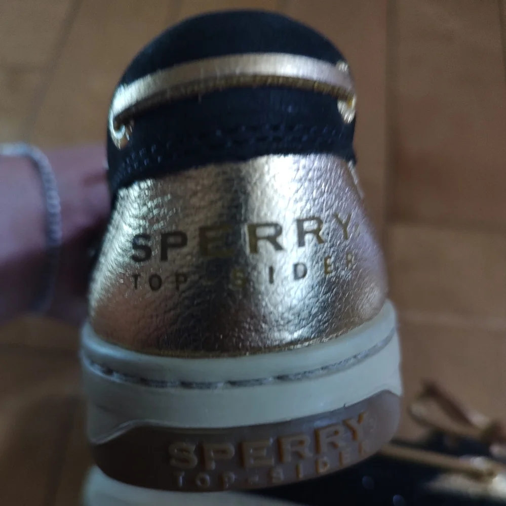 Sperry Topsider Angelfish Women's Black and Gold Glitter Boat Deck Shoes
